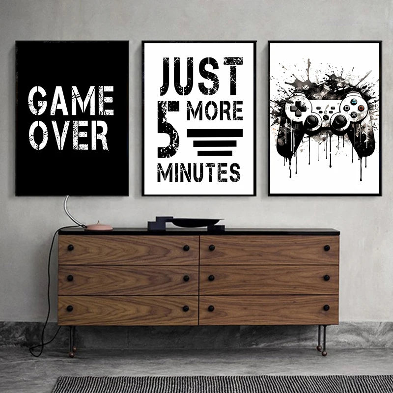 Wall Art Posters and Prints Canvas Black White Decor Gaming