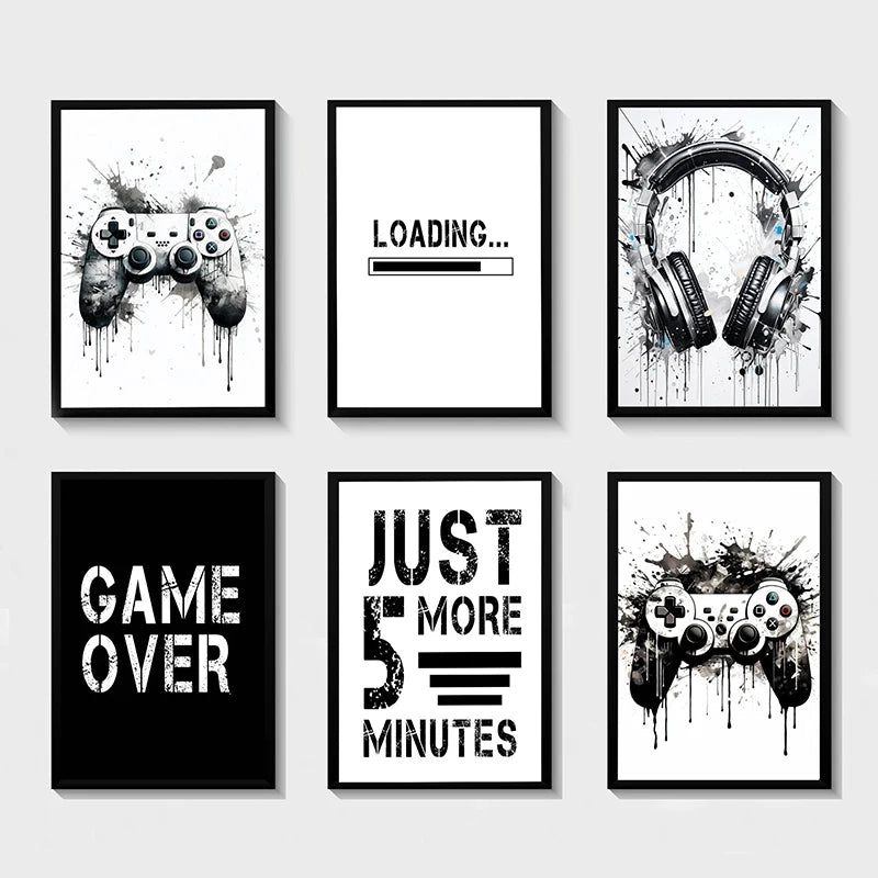 Wall Art Posters and Prints Canvas Black White Decor Gaming